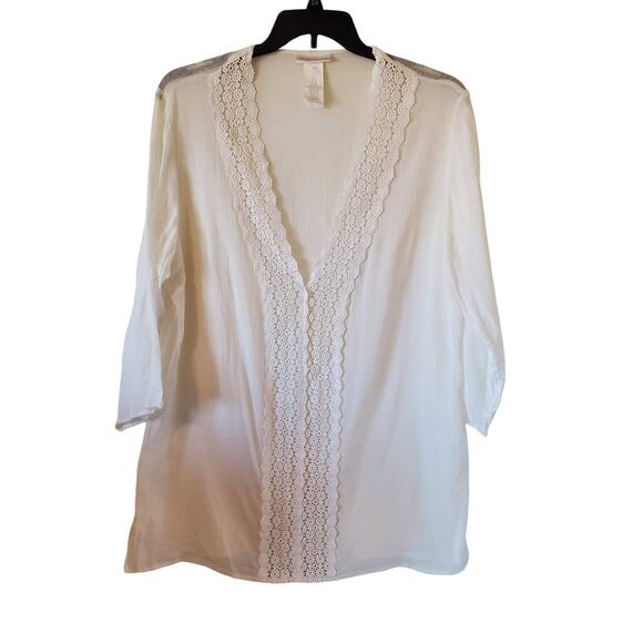 La Blanca Lace Pattern White Gauze Long Sleeve Swimsuit Cover Size  10 - Picture 1 of 3